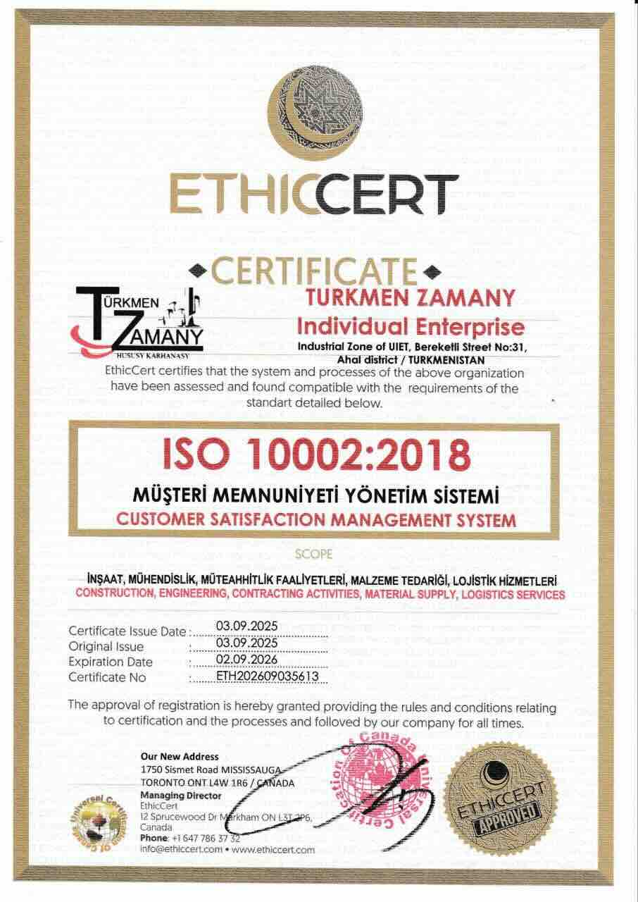 ISO 10002:2018 Certificate